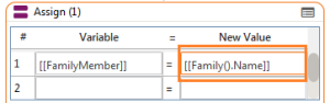 Variable 4 Assign Tool used to show family member number and name