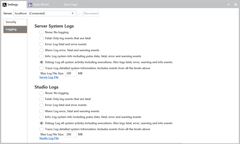 Warewolf Tools Logging Settings