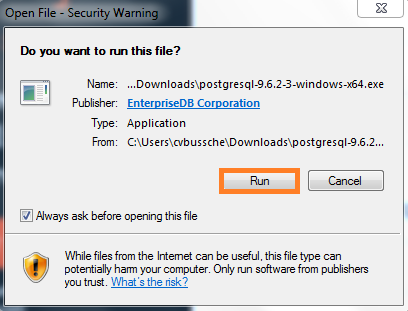 Screenshot of Run - PostgreSQL download used in the Warewolf Blog